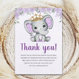 Cute Watercolor Elephant Baby shower girl サンキューカード