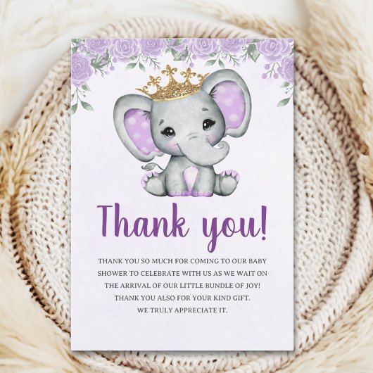 Cute Watercolor Elephant Baby shower girl サンキューカード