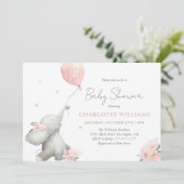 Cute Watercolor Elephant Floral Girl Baby Shower 招待状 (スタンド正面)