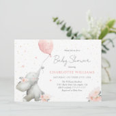 Cute Watercolor Elephant Floral Girl Baby Shower 招待状 (スタンド正面)