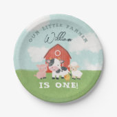 Cute Watercolor Farm Animal Kids Birthday ペーパープレート (正面)