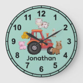 Cute Watercolor  Farm Animals for Kids ラージ壁時計 (正面)