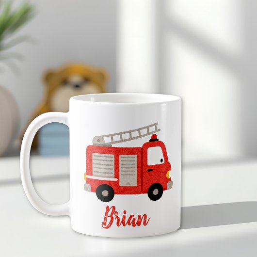 Cute Watercolor Fire Truck Personalized コーヒーマグカップ