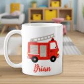 Cute Watercolor Fire Truck Personalized コーヒーマグカップ