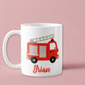 Cute Watercolor Fire Truck Personalized コーヒーマグカップ