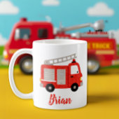 Cute Watercolor Fire Truck Personalized コーヒーマグカップ