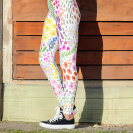 Cute Watercolor Floral Blooming Spring Custom Name レギンス