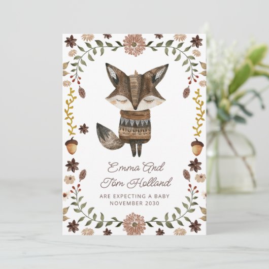 Cute Watercolor Fox Pregnancy 案内状 (スタンド正面)