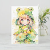 Cute watercolor frog girl birthday 招待状 (スタンド正面)