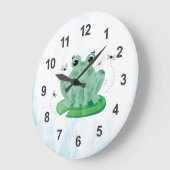 Cute Watercolor Frog Large Clock ラージ壁時計 (傾斜)