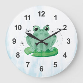 Cute Watercolor Frog Large Clock ラージ壁時計