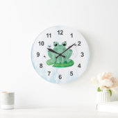 Cute Watercolor Frog Large Clock ラージ壁時計 (ホーム)