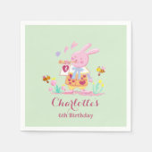 Cute Watercolor Garden Bunny Green Kids Birthday スタンダードカクテルナプキン (正面)