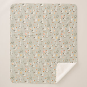Cute Watercolor Geese Sherpa Blanket シェルパブランケット