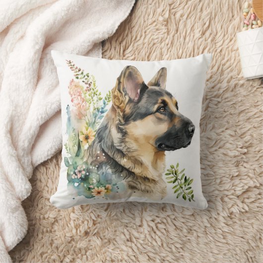 Cute Watercolor German Shepherd Dog クッション (ブランケット)