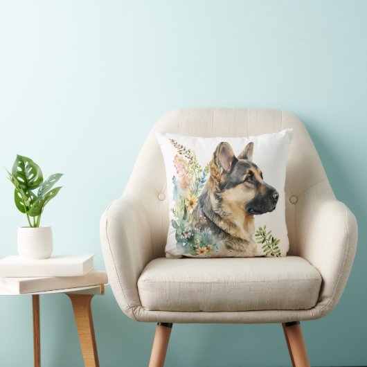 Cute Watercolor German Shepherd Dog クッション (椅子)