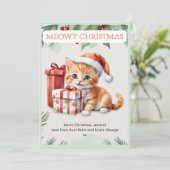 Cute Watercolor Ginger Kitten Custom Christmas シーズンカード (スタンド正面)