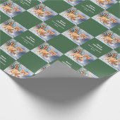 Cute Watercolor Ginger Kitten Green Christmas ラッピングペーパー (角)