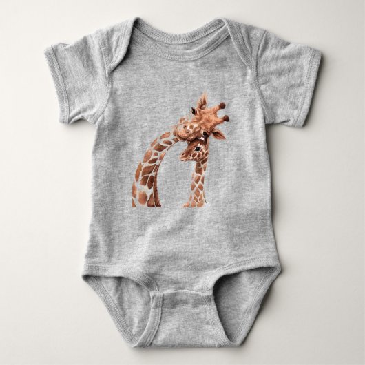 Cute Watercolor Giraffe Animal Baby Bodysuit ベビーボディスーツ (正面)