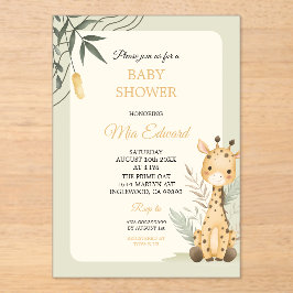 Cute Watercolor Giraffe Baby Shower Design アクリル招待状