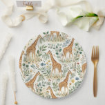Cute Watercolor Giraffe Pattern ペーパープレート<br><div class="desc">This charming watercolor giraffe pattern features graceful giraffes surrounded by delicate botanical elements,  leaves,  and wildflowers in soft natural colors. The hand-painted style creates a warm and playful safari atmosphere,  perfect for animal lovers and nature-inspired designs.</div>