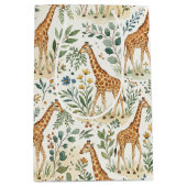 Cute Watercolor Giraffe Pattern ミディアムペーパーバッグ (正面)