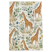 Cute Watercolor Giraffe Pattern ミディアムペーパーバッグ (裏面)