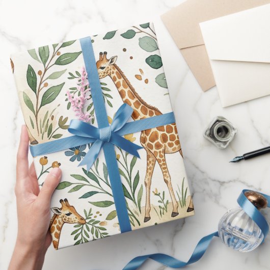 Cute Watercolor Giraffe Pattern ラッピングペーパー (ギフト)