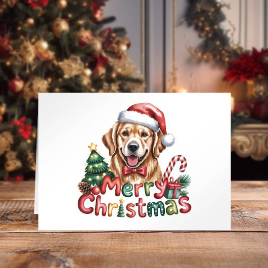 Cute Watercolor Golden Retriever Christmas シーズンカード