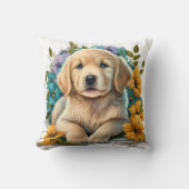 Cute Watercolor Golden Retriever Puppy Dog クッション (正面)