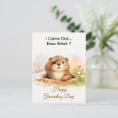 Cute Watercolor Groundhog Popping Out Of Hole シーズンポストカード (スタンド正面)