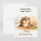 Cute Watercolor Groundhog Popping Out Of Hole シーズンポストカード (正面/裏面)