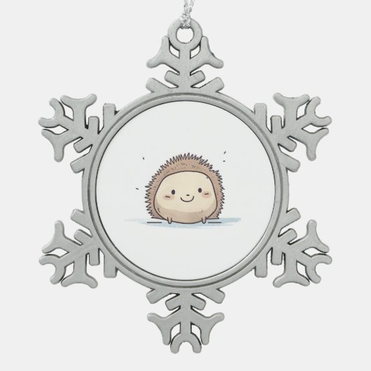 Cute Watercolor Happy Hedgehog スノーフレークピューターオーナメント (正面)