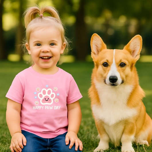 cute  watercolor Happy paw day  ベビーTシャツ