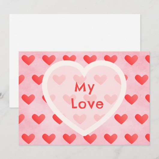 Cute Watercolor Heart Valentine Card (正面/裏面)