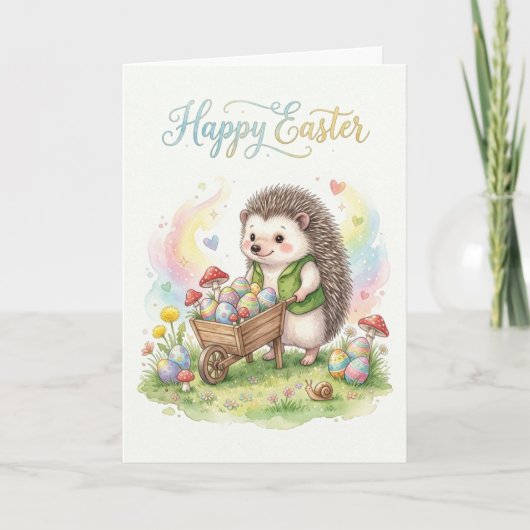Cute Watercolor Hedgehog Easter カード (正面)