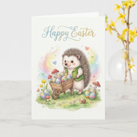 Cute Watercolor Hedgehog Easter カード (黄色い花)