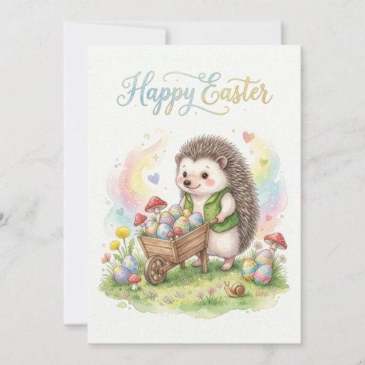Cute Watercolor Hedgehog Easter シーズンカード (正面)