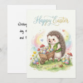 Cute Watercolor Hedgehog Easter シーズンカード (正面/裏面)