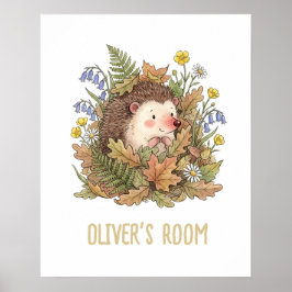 Cute Watercolor Hedgehog & Wildflowers Nursery  ポスター