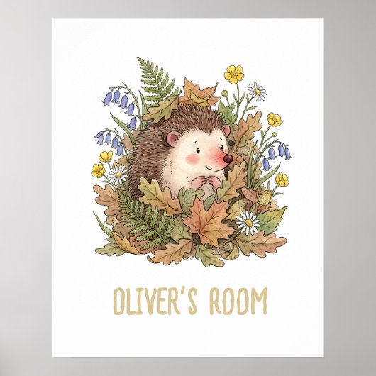 Cute Watercolor Hedgehog & Wildflowers Nursery  ポスター (正面)