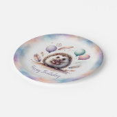 Cute Watercolor Hedgehog with Balloons Birthday ペーパープレート (アングル)
