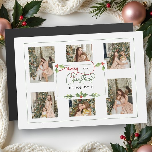 Cute Watercolor Holly Merry Christmas Multi Photo
