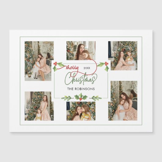 Cute Watercolor Holly Merry Christmas Multi Photo (正面)