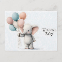 Cute Watercolor Illustration of a Baby Elephant ポストカード