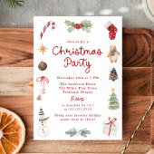 Cute Watercolor Illustrations Christmas Party 招待状