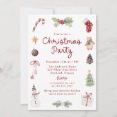 Cute Watercolor Illustrations Christmas Party 招待状 (正面)