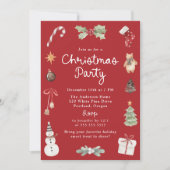 Cute Watercolor Illustrations Red Christmas Party 招待状 (正面)