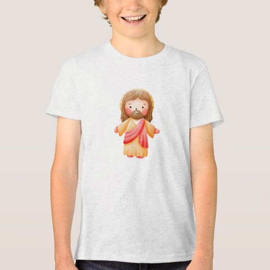 Cute Watercolor Jesus Christ Sacred Heart Illustra トライブレンドＴシャツ (正面)