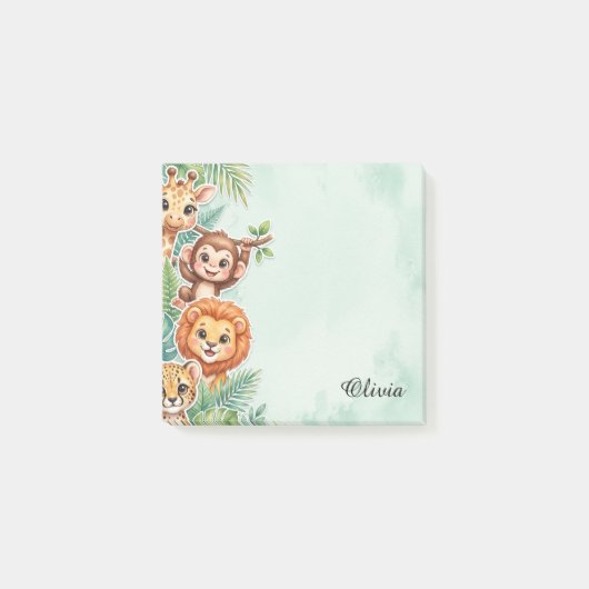 Cute Watercolor Jungle Friends Custom Sticky Notes ポストイット (正面)